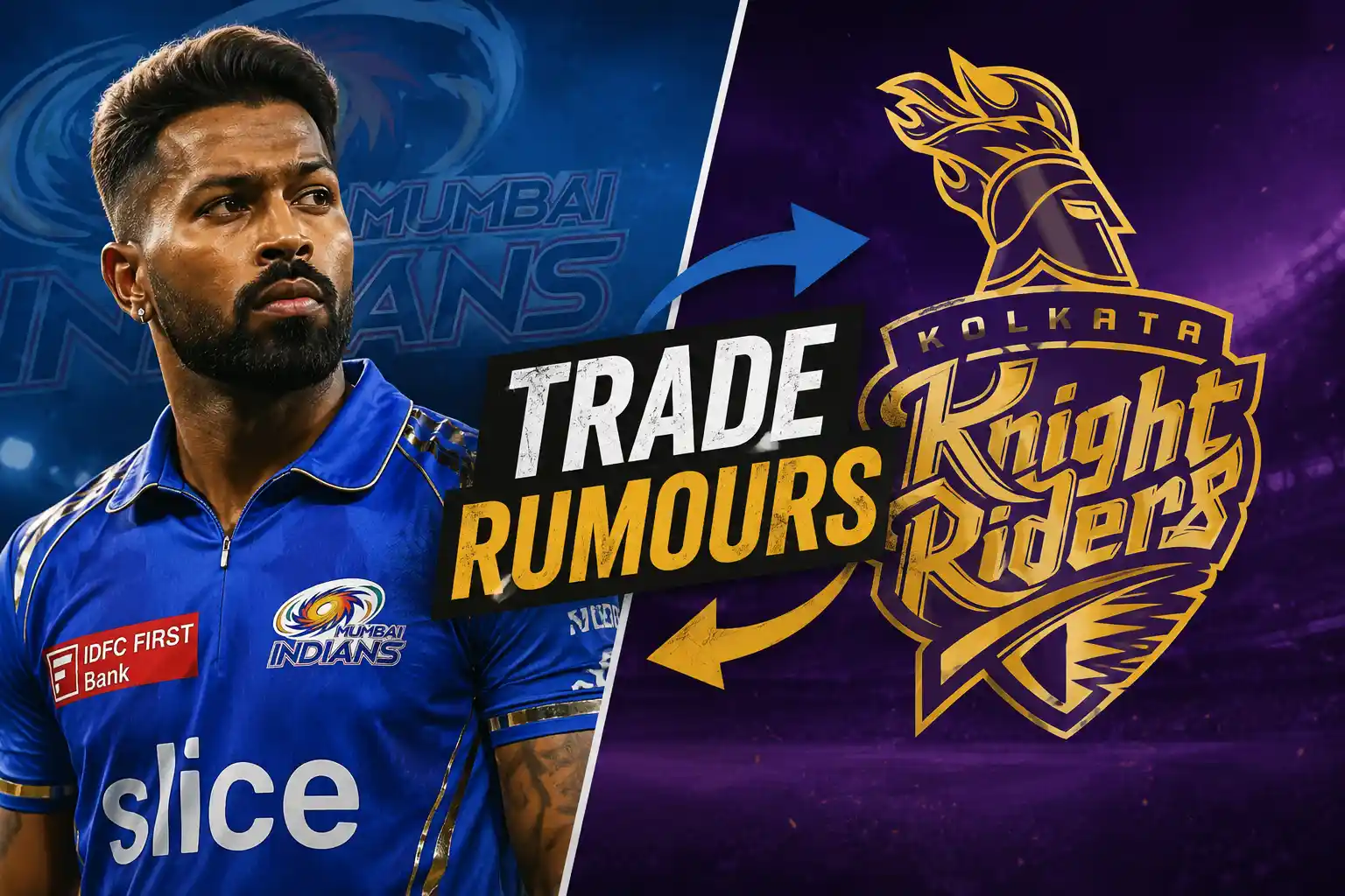 Hardik Pandya linked with Kolkata Knight Riders in IPL trade rumours.